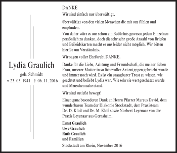Traueranzeige von Lydia Graulich von Trauerportal Echo Online