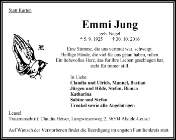 Traueranzeige von Emmi Jung von VRM Trauer
