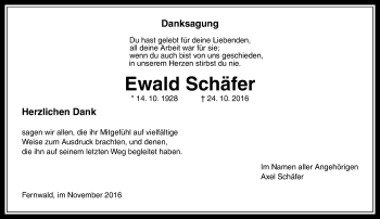 Traueranzeige von Ewald Schäfer von  Gießener Anzeiger