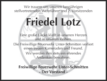 Traueranzeige von Friedel Lotz von  Kreisanzeiger
