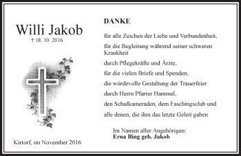 Traueranzeige von Willi Jakob von VRM Trauer