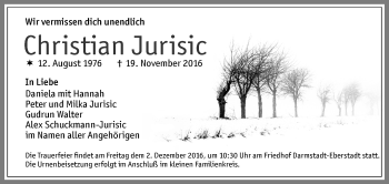 Traueranzeige von Christian Jurisic von Trauerportal Echo Online