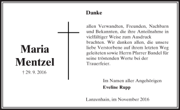 Traueranzeige von Maria Mentzel von VRM Trauer