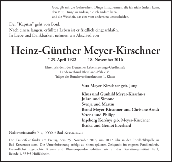 Traueranzeige von Heinz-Günther Meyer-Kirschner von Trauerportal Rhein Main Presse