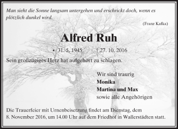 Traueranzeige von Alfred Ruh von Trauerportal Echo Online