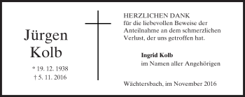 Traueranzeige von Jürgen Kolb von  Gelnhäuser Tageblatt