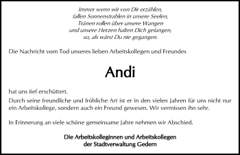 Traueranzeige von Andi  von  Kreisanzeiger