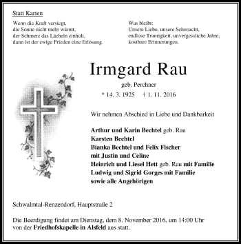 Traueranzeige von Irmgard Rau von VRM Trauer