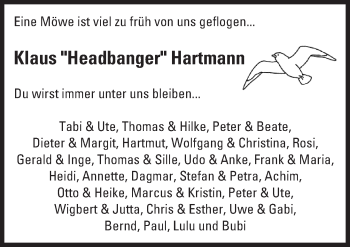 Traueranzeige von Klaus Hartmann von Trauerportal Rhein Main Presse