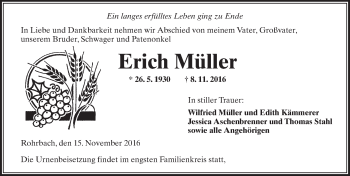 Traueranzeige von Erich Müller von  Kreisanzeiger