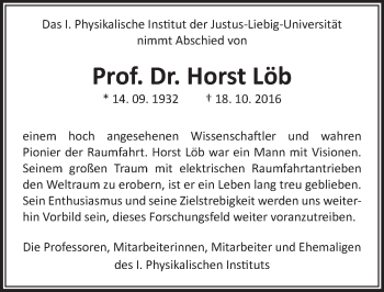 Traueranzeige von Horst Löb von  Gießener Anzeiger