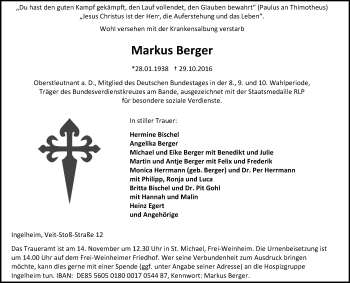 Traueranzeige von Markus Berger von Trauerportal Rhein Main Presse