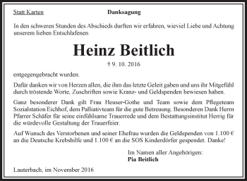 Traueranzeige von Heinz Beitlich von VRM Trauer