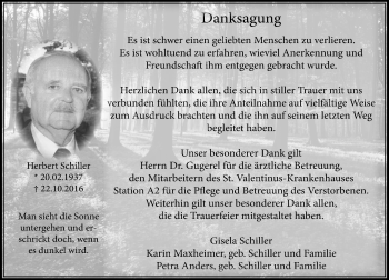 Traueranzeige von Herbert Schiller von Trauerportal Rhein Main Presse