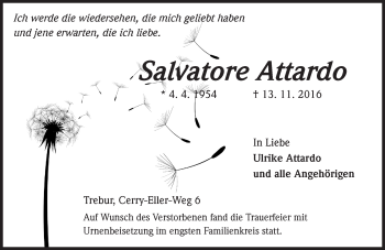 Traueranzeige von Salvatore Attardo von Trauerportal Echo Online