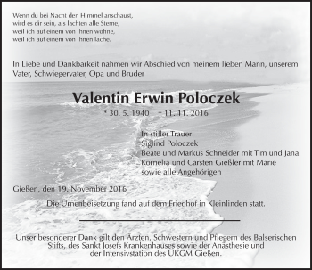 Traueranzeige von Valentin Erwin Poloczek von  Gießener Anzeiger