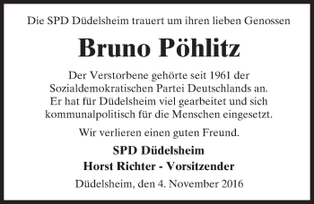 Traueranzeige von Bruno Pöhlitz von  Kreisanzeiger