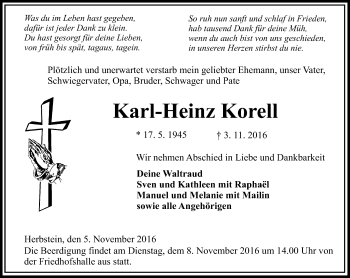 Traueranzeige von Karl-Heinz Korell von VRM Trauer