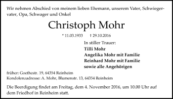 Traueranzeige von Christoph Mohr von Trauerportal Echo Online
