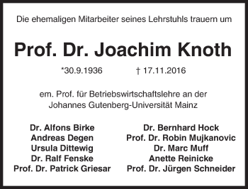 Traueranzeige von Joachim Knoth von Trauerportal Rhein Main Presse