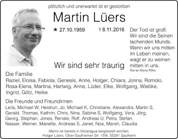 Traueranzeige von Martin Lüers von Trauerportal Rhein Main Presse