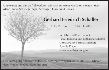 Traueranzeige von Gerhard Friedrich Schaller von Trauerportal Echo Online