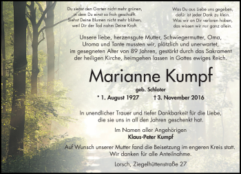 Traueranzeige von Marianne Kumpf von Trauerportal Echo Online