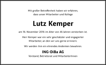 Traueranzeige von Lutz Kemper von Trauerportal Echo Online
