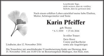 Traueranzeige von Karin Pfeiffer von  Kreisanzeiger