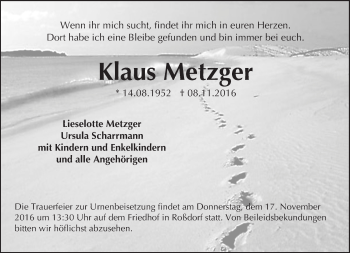 Traueranzeige von Klaus Metzger von Trauerportal Echo Online