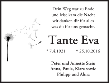 Traueranzeige von Tante Eva  von Trauerportal Rhein Main Presse