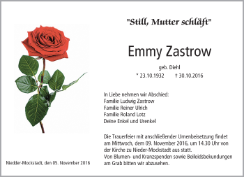 Traueranzeige von Emmy Zastrow von  Kreisanzeiger