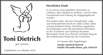 Traueranzeige von Toni Dietrich von  Kreisanzeiger