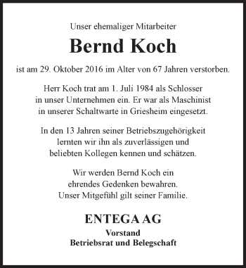 Traueranzeige von Bernd Koch von Trauerportal Echo Online