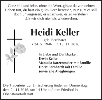 Traueranzeige von Heidi Keller von Trauerportal Echo Online