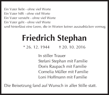 Traueranzeige von Friedrich Stephan von Trauerportal Echo Online