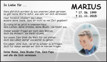 Traueranzeige von Marius Harbauer von Trauerportal Rhein Main Presse