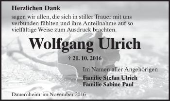 Traueranzeige von Wolfgang Ulrich von  Kreisanzeiger