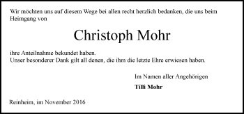 Traueranzeige von Christoph Mohr von Trauerportal Echo Online