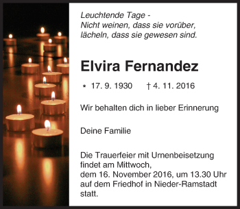 Traueranzeige von Elvira Fernandez von Trauerportal Echo Online