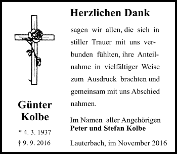 Traueranzeige von Günter Kolbe von VRM Trauer