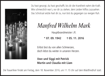Traueranzeige von Manfred Wilhelm Mark von Trauerportal Echo Online