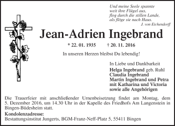 Traueranzeige von Jean-Adrien Ingebrand von Trauerportal Rhein Main Presse