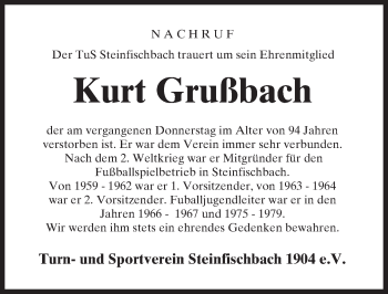 Traueranzeige von Kurt Grußbach von  Camberger Anzeiger
