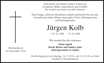 Traueranzeige von Jürgen Kolb von  Gelnhäuser Tageblatt