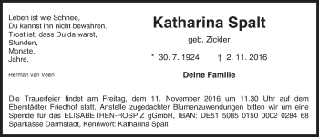 Traueranzeige von Katharina Spalt von Trauerportal Echo Online