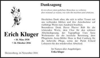 Traueranzeige von Erich Kluger von  Usinger Anzeiger