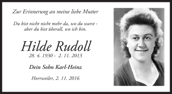 Traueranzeige von Hilde Rudoll von Trauerportal Rhein Main Presse