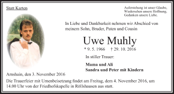 Traueranzeige von Uwe Muhly von VRM Trauer