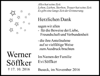 Traueranzeige von Werner Söffker von  Gießener Anzeiger
